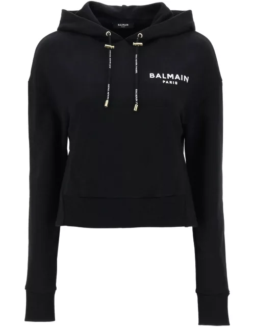 BALMAIN cropped sweatshirt with flocked logo print