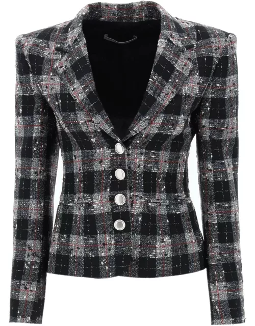 ALESSANDRA RICH SINGLE-BREASTED JACKET IN BOUCLE' FABRIC WITH CHECK MOTIF
