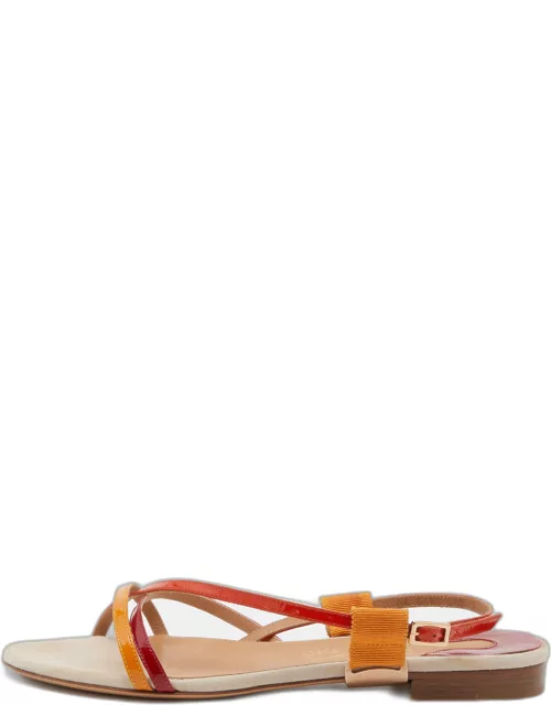 Salvatore Ferragamo Multicolor Patent Leather Strappy Slingback Flat Sandal