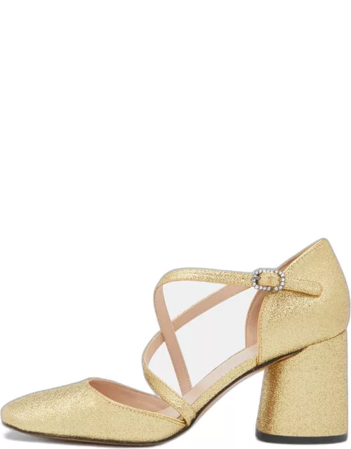 Marc Jacobs Gold Glitter Block Heel Ankle Strap Sandal