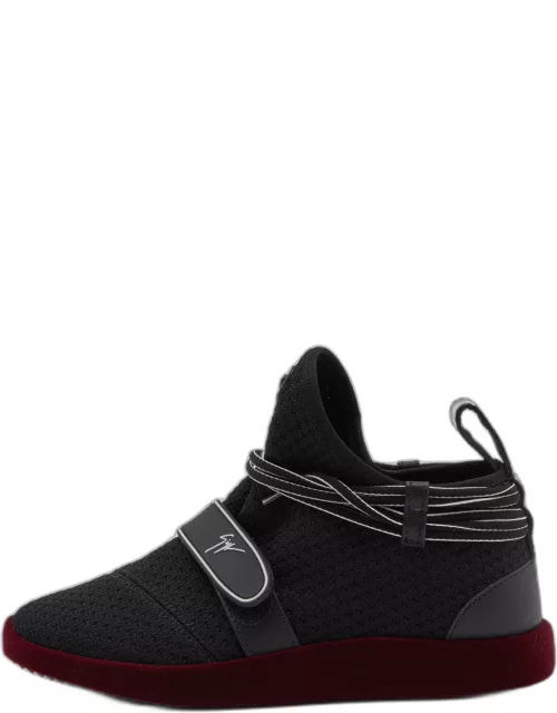 Giuseppe Zanotti Black/Red Knit Fabric and Leather Slip On Sneaker