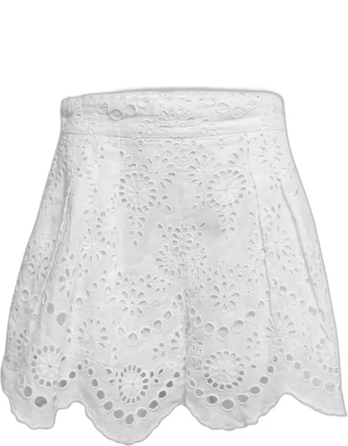 Zimmermann White Embroidered Eyelet Linen Pleated Shorts