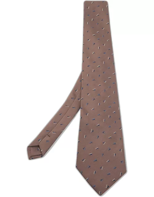Giorgio Armani Vintage Brown Geometric Pattern Silk Traditional Tie