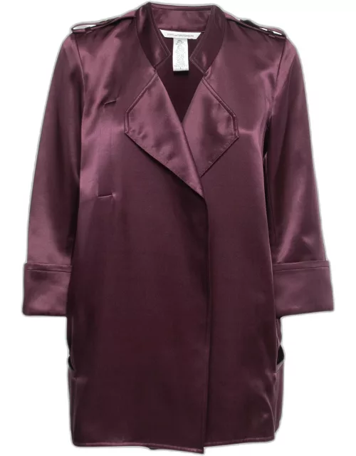 Diane Von Furstenberg Purple Satin Silk Open Front Blazer