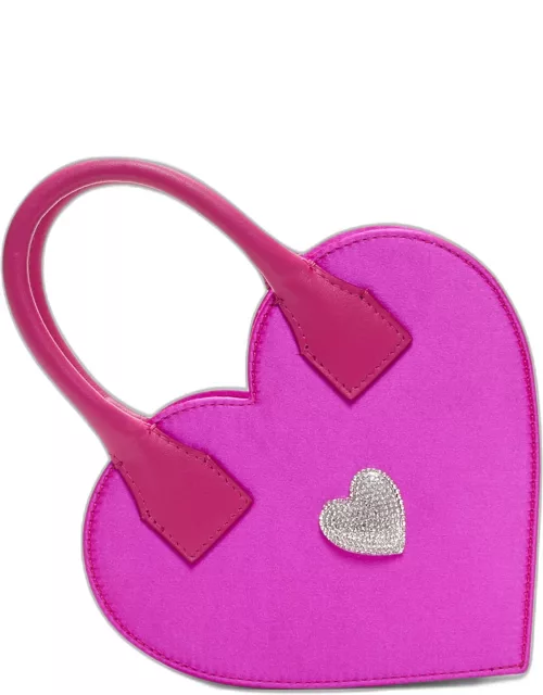 Crystalized Heart Satin Top-Handle Bag