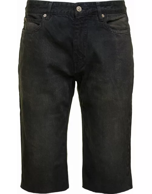 Balenciaga Black Bermuda Shorts With Washed-out Effect And Logo Patch In Cotton Denim Man
