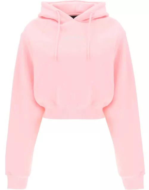 Rotate by Birger Christensen Cropped Hoodie With Rhinestone-studded Logo