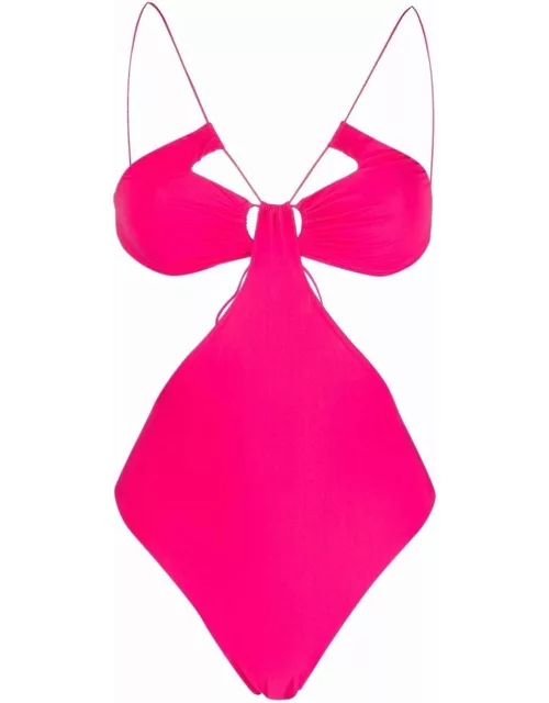 Fuchsia one-piece swimsuit with cut-out detai