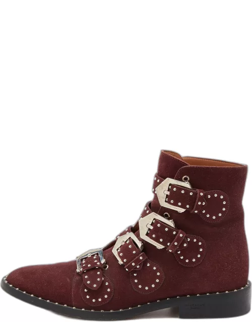 Givenchy Burgundy Suede Buckle Detail Boot