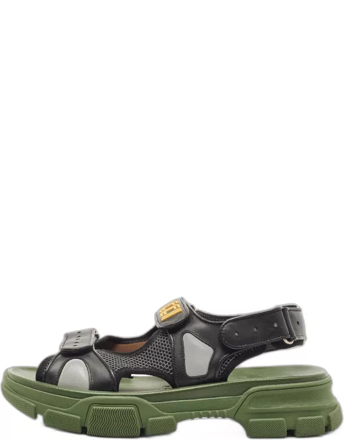 Gucci Black/Green Leather and Mesh Sega Sandal