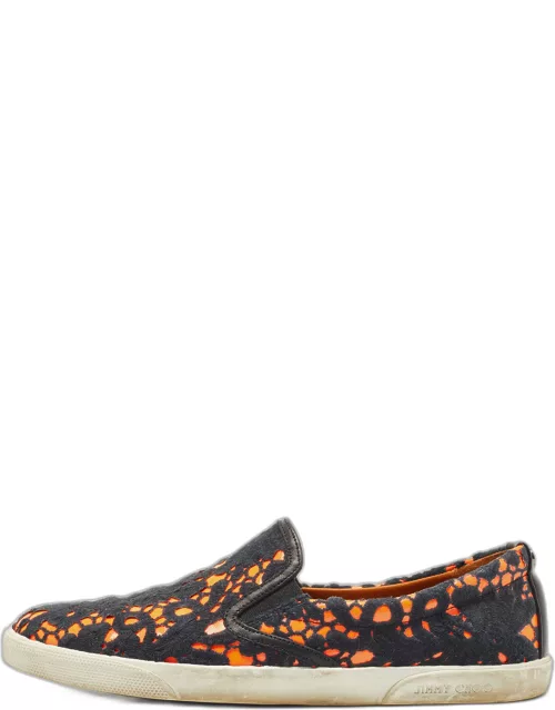 Jimmy Choo Black/Orange Lace Slip on Sneaker