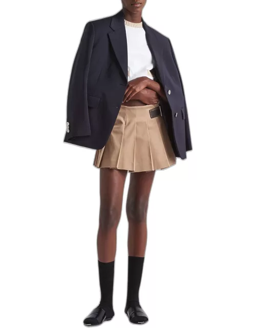Pleated Gabardine Mini Skirt