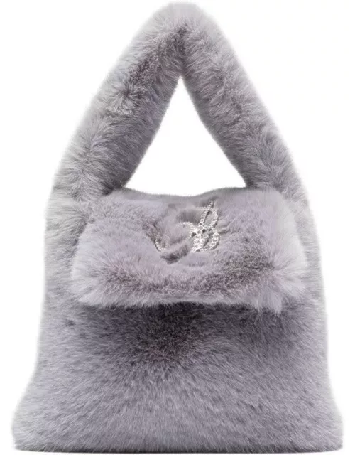 Blumarine Grey Faux Fur Mini Bag With Flap And Logo