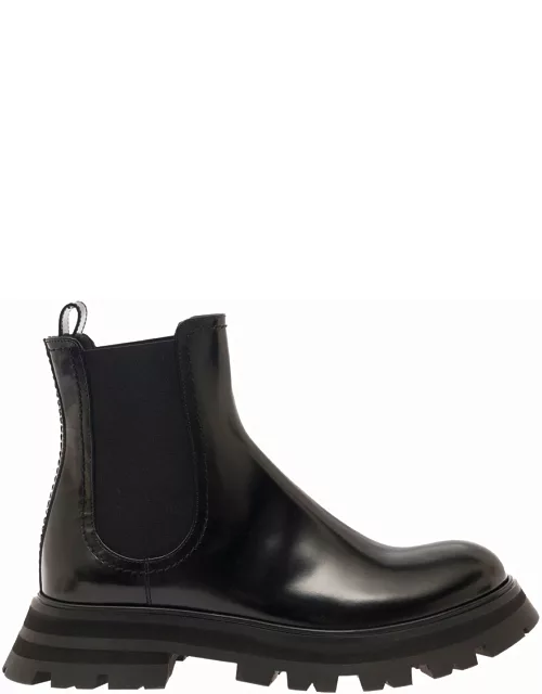 Alexander McQueen Black Chelsea Boots With Elastic Inserts In Smooth Leather Woman