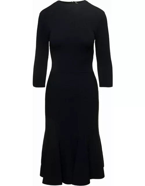 Stella McCartney Black Midi Knit Dress With Flare Skirt In Viscose Blend Woman