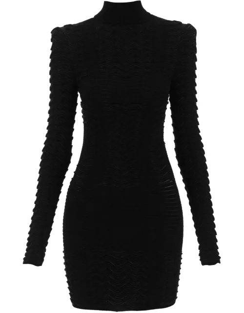 BALMAIN turtleneck mini dress in texturized knit