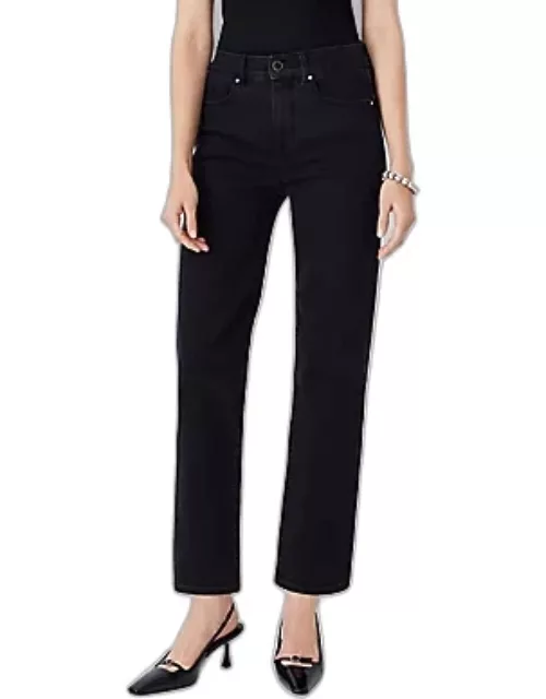 Ann Taylor High Rise Straight Jeans in Washed Black Wash