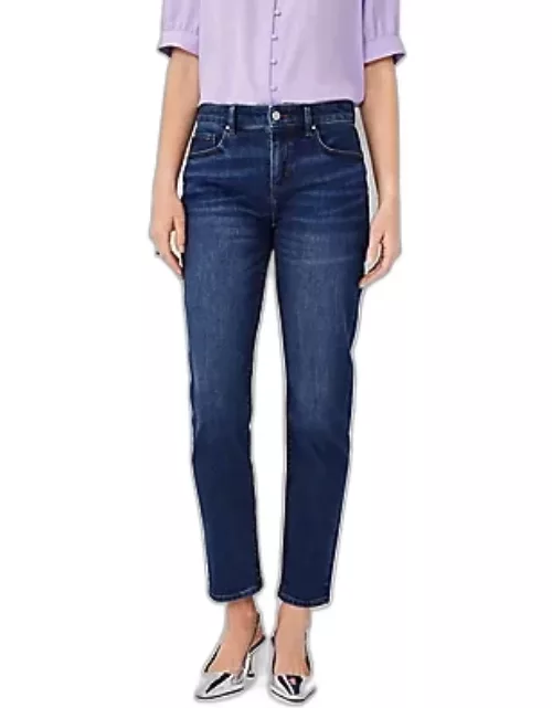 Ann Taylor Mid Rise Tapered Jeans in Authentic Dark Wash