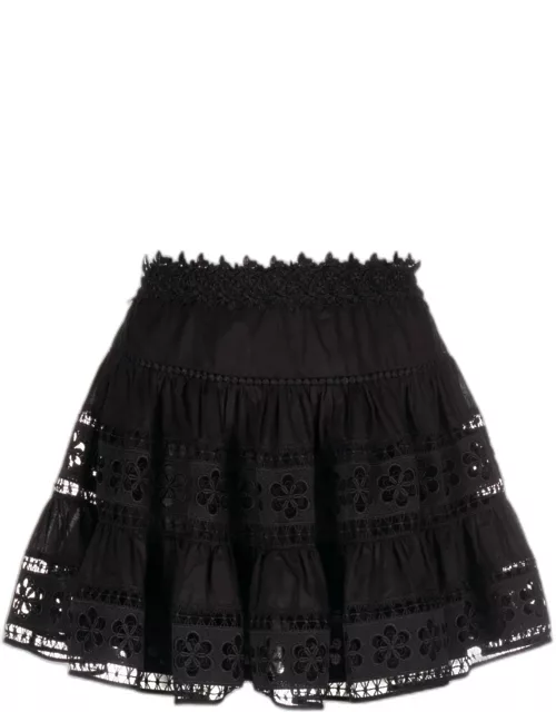 Black floral lace mini skirt