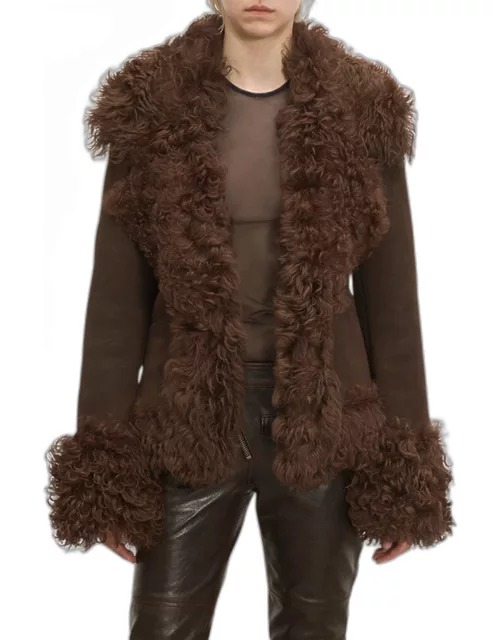 Leather Short Jacket with Shearling Tri