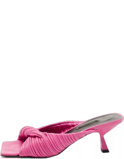 Versace Pink Pleated Leather Plisse Slide Sandal