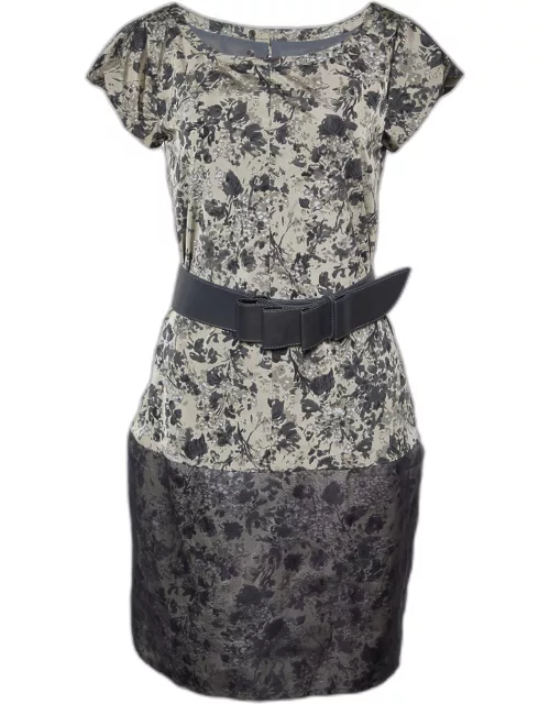 Weekend Max Mara Beige & Black Printed Synthetic Belted Mini Dress