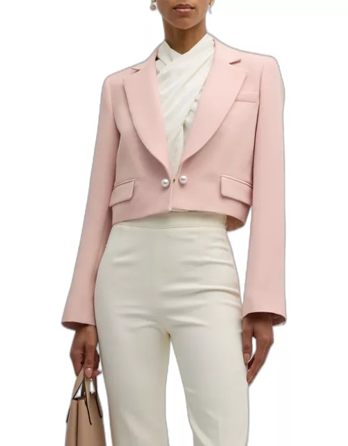 Pearlescent-Button Single-Breasted Crop Blazer Jacket