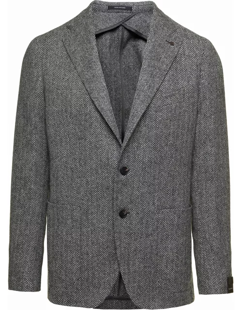 Tagliatore Grey Single-breasted Jacket With Collar Detail In Virgin Wool Man