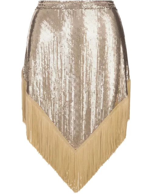 Paco Rabanne Gold Metallic Mesh Skirt Pareo With Fringe