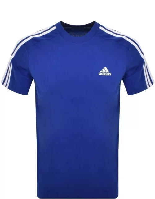 adidas Essentials 3 Stripe T Shirt Blue