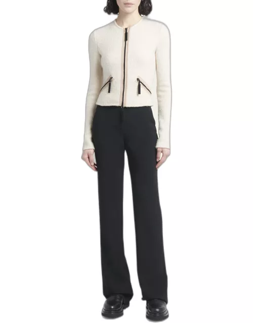 Contrast Grosgrain Zip-Front Cashmere Silk Jacket
