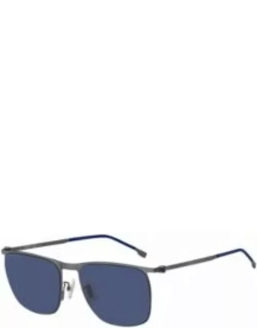 Steel sunglasses with blue lenses and sleeves Men's Eyewear