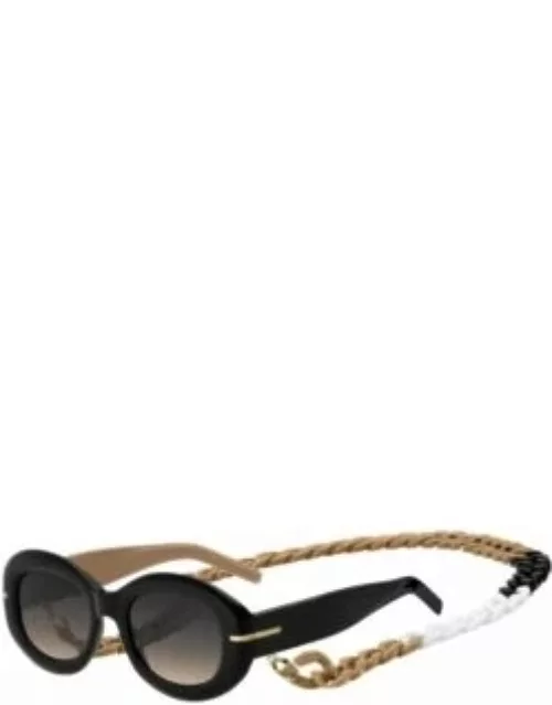 Black-acetate sunglasses with chain strap Women's Eyewear