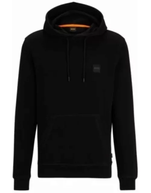 Cotton-terry hoodie with logo patch- Black Men's Tracksuit