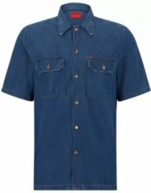 Relaxed-fit denim shirt in pure cotton- Blue Men's Shirt