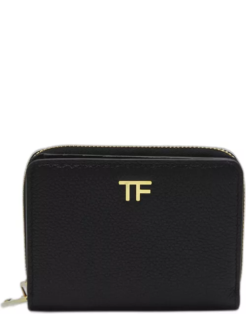 TF Compact Zipped Wallet in Grained Leather