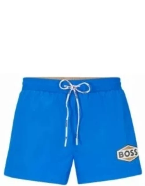 Quick-drying swim shorts with logo details- Blue Men's Swim Short
