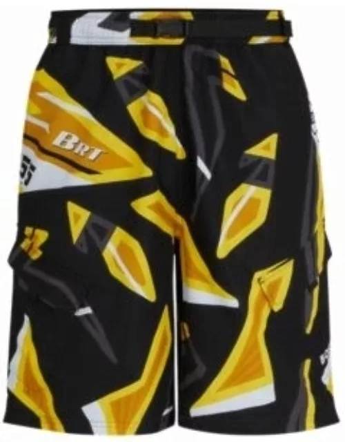 Quick-drying swim shorts in seasonal-print recycled fabric- Light Yellow Men's Swim Short