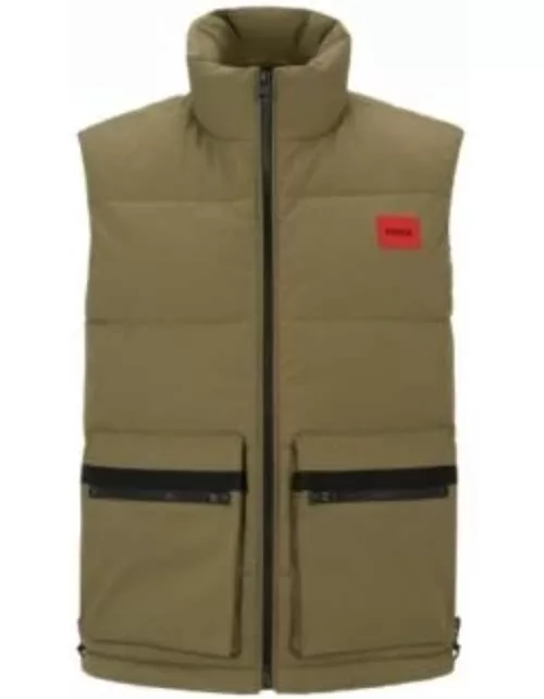 Water-repellent gilet with red logo badge- Light Green Men's Casual Jacket