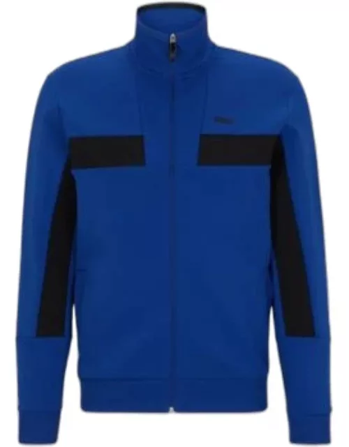 Cotton-blend zip-up sweatshirt with tape trims- Blue Men's Tracksuit