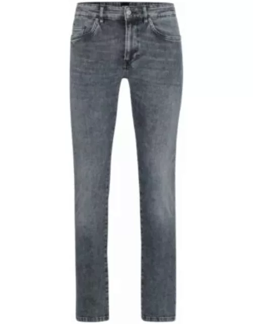 Slim-fit jeans in stonewashed gray Italian stretch denim- Dark Grey Men's Jean