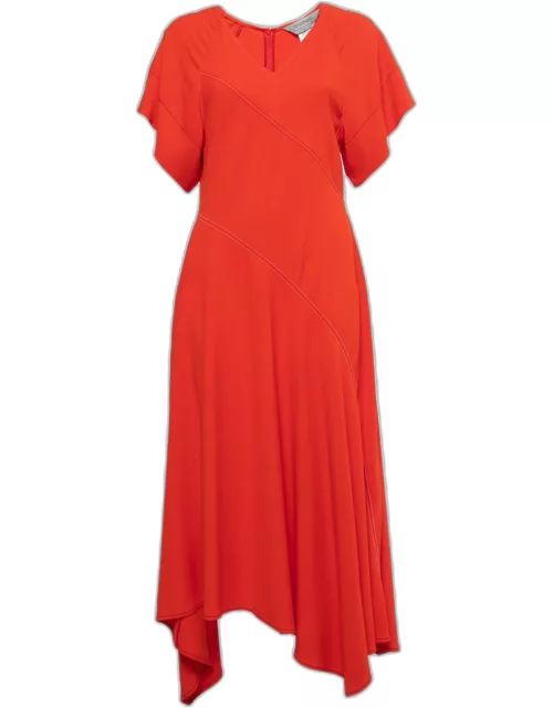 Sportmax Orange Crepe Short Sleeve Asymmetrical Midi Dress