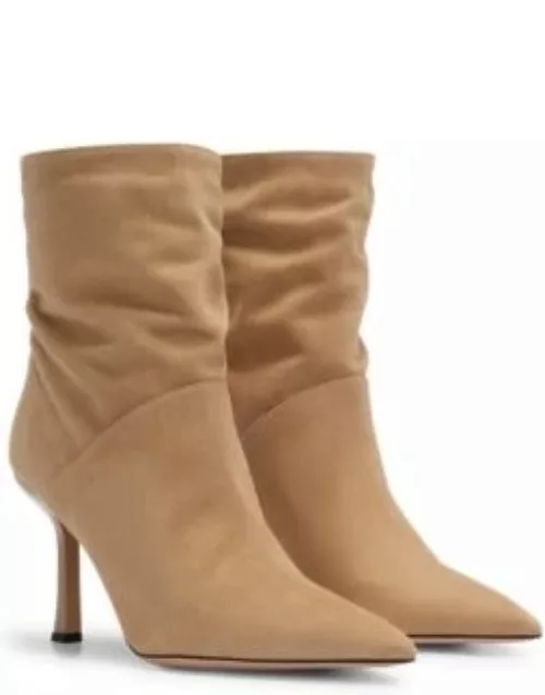 High-heeled ankle boots in suede with pointed toe- Beige Women's Boot