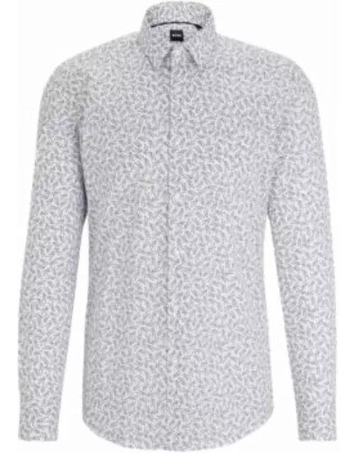 Slim-fit shirt in printed stretch cotton- White Men's Shirt