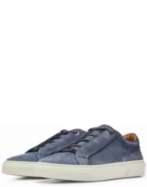 Suede lace-up trainers with branded loop- Blue Men's Sneaker