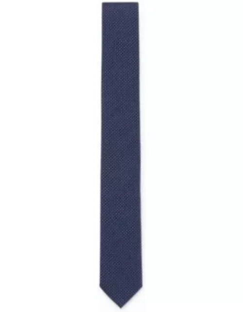 Dot-printed tie in cotton and wool- Dark Blue Men's Tie