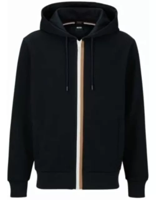 Cotton-blend hoodie with signature-stripe zip front- Dark Blue Men's Tracksuit