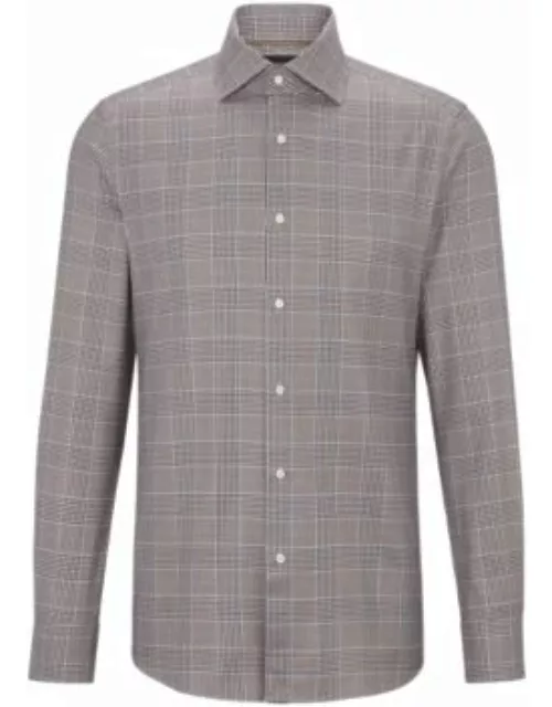 Slim-fit shirt in checked cotton- Beige Men's Shirt