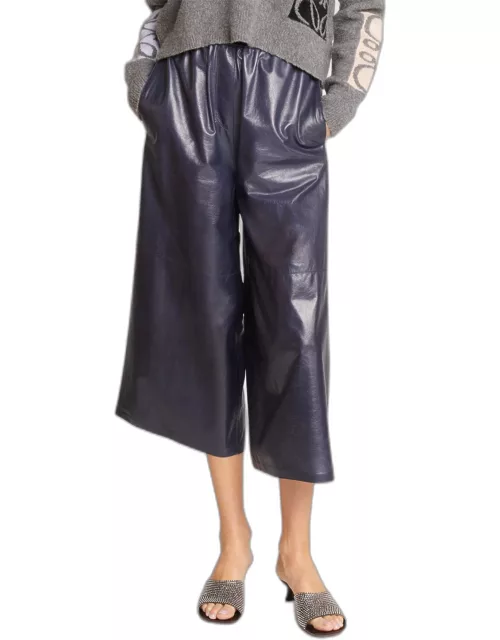 Cropped Leather Trousers with Anagram Detai