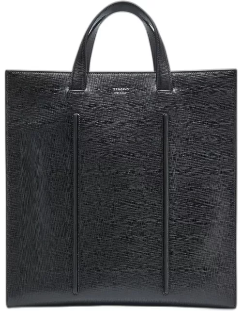 Men's Leather Tote Bag with Rib Insert